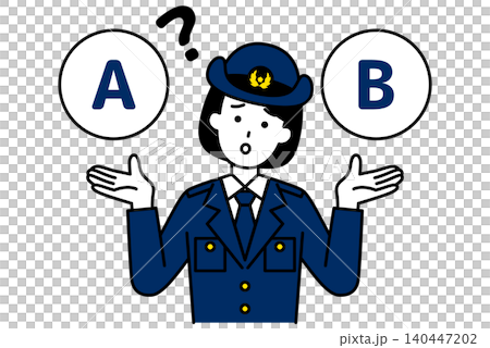 A female police officer is undecided between options A and B. A female police officer is undecided between options A and B. 140447202