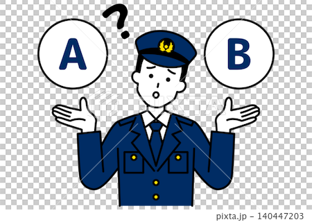 AとBの選択肢を迷っている男性警察官 AとBの選択肢を迷っている男性警察官 140447203
