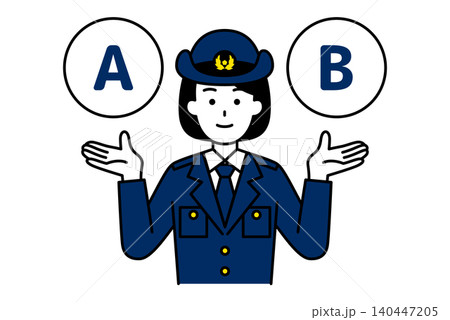 AとBの選択肢を提案する女性警察官 140447205