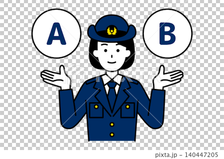 AとBの選択肢を提案する女性警察官 140447205