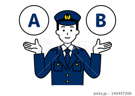 AとBの選択肢を提案する男性警察官 AとBの選択肢を提案する男性警察官 140447206