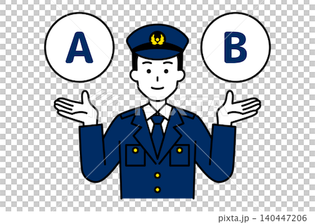 AとBの選択肢を提案する男性警察官 AとBの選択肢を提案する男性警察官 140447206