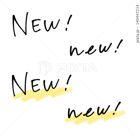 黄色のラインマーカーと英語の手書き文字「NEW！」 140447214