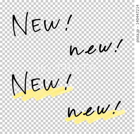 黄色のラインマーカーと英語の手書き文字「NEW！」 140447214