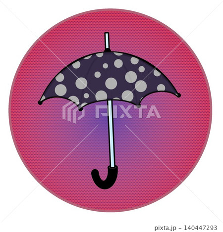 円形背景のついた雨傘のイラスト 140447293