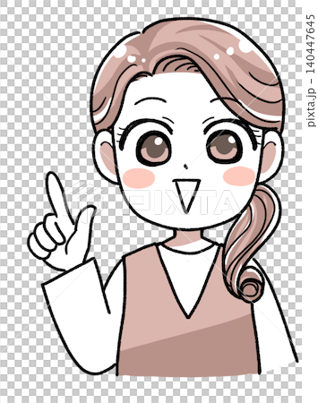 Illustration of a woman explaining with her index finger up Illustration of a woman explaining with her index finger up 140447645