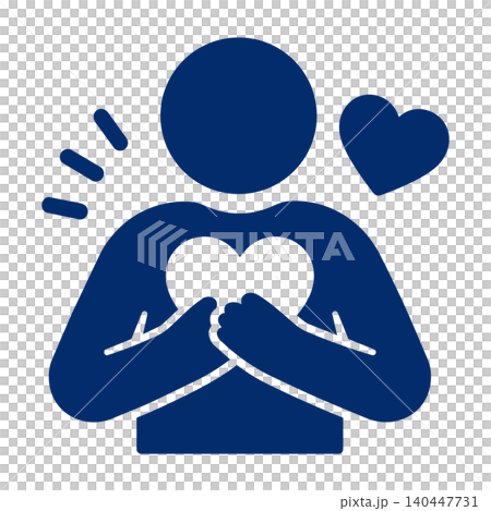 A person who conveys sincerity; a heart-shaped icon of compassion. A person who conveys sincerity; a heart-shaped icon of compassion. 140447731