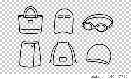 Swimming equipment icon set (line art material) Swimming equipment icon set (line art material) 140447752