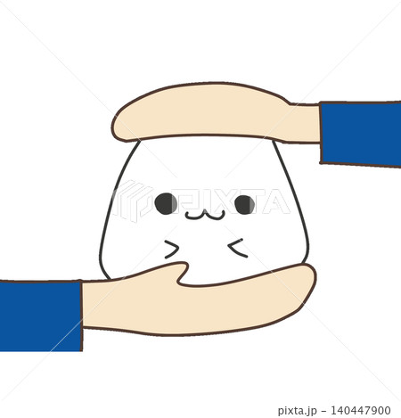 両手で握られるかわいいおにぎりのキャラクターイラスト 140447900