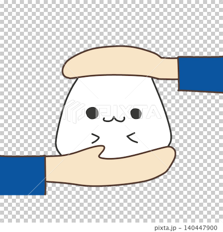 両手で握られるかわいいおにぎりのキャラクターイラスト 140447900
