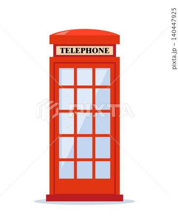 Red telephone box in London. British phone booth icon. Vector illustration isolated on white background 140447925