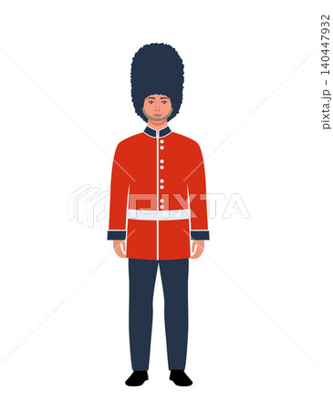 Royal british guardsman. Soldier of the royal guard. Grenadier. Flat vector illustration on white background Royal british guardsman. Soldier of the royal guard. Grenadier. Flat vector illustration on white background 140447932