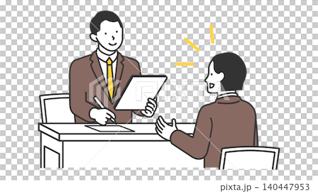 新卒や新社会人の就活面接シーンのイラストで転職活動や面接官との対話を描いた素材 新卒や新社会人の就活面接シーンのイラストで転職活動や面接官との対話を描いた素材 140447953