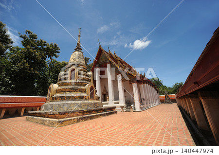 The ancient pagoda and chapel at Wat Khanon are important landmarks that preserve the art and culture of traditional Thai shadow puppetry. Thailand. The ancient pagoda and chapel at Wat Khanon are important landmarks that preserve the art and culture of traditional Thai shadow puppetry. Thailand. 140447974
