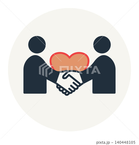 Two people shaking hands with heart line icon symbol of trust partnership ethical business agreement and sympathy. Two people shaking hands with heart line icon symbol of trust partnership ethical business agreement and sympathy. 140448105