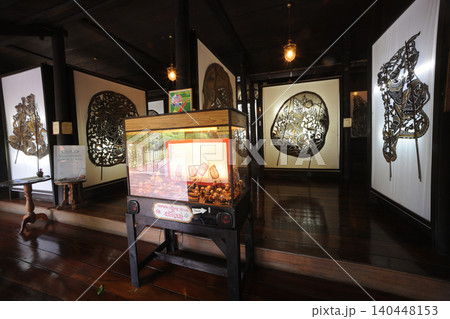 The shadow puppetry displayed within the Nang Yai Shadow Play Museum / Nang Yai Museum at Wat Khanon , Thailand. 140448153