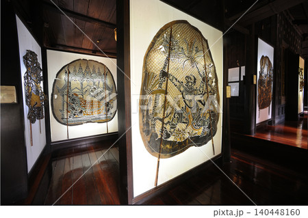 The shadow puppetry displayed within the Nang Yai Shadow Play Museum / Nang Yai Museum at Wat Khanon , Thailand. The shadow puppetry displayed within the Nang Yai Shadow Play Museum / Nang Yai Museum at Wat Khanon , Thailand. 140448160