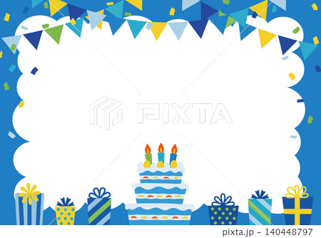 【ベクター】ブルーのクールな誕生日パーティー背景 ケーキとプレゼントのテンプレート(横長) 【ベクター】ブルーのクールな誕生日パーティー背景 ケーキとプレゼントのテンプレート(横長) 140448797