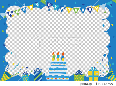 [Vector] Blue birthday party frame background with "HAPPY BIRTHDAY" text (landscape orientation) 140448799