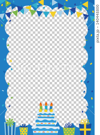[Vector] Cool blue birthday party background template with cake and presents (vertical) 140448800