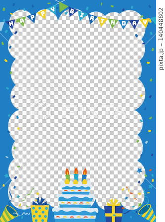【ベクター】HAPPY BIRTHDAY文字入り 青色の誕生日パーティーフレーム背景（縦長） 140448802