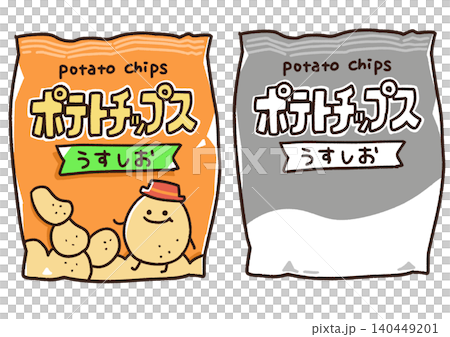 ナフサ不足で白黒になったポテトチップスのパッケージイラスト 140449201