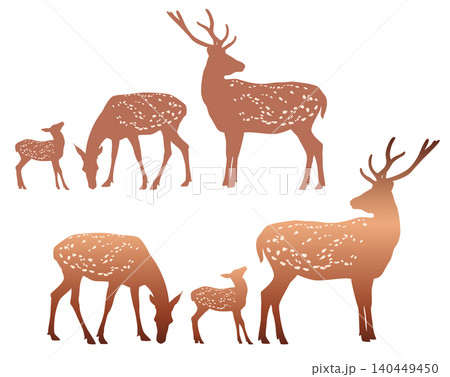 spotted deer family brown and white vector silhouette set spotted deer family brown and white vector silhouette set 140449450