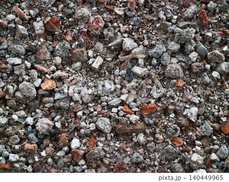Close-up of mixed rubble and crushed bricks on the ground Close-up of mixed rubble and crushed bricks on the ground 140449965