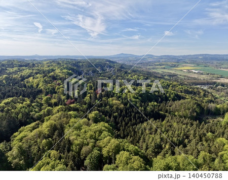 Beautiful Countryside With Streams And Forests. Golden Agricultural Land Dotted With Trees And Rivers 140450788