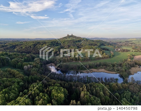Aerial Perspective Showcasing Historic Fortress Set Against Scenic Natural Waterways And Open Countryside Aerial Perspective Showcasing Historic Fortress Set Against Scenic Natural Waterways And Open Countryside 140450798
