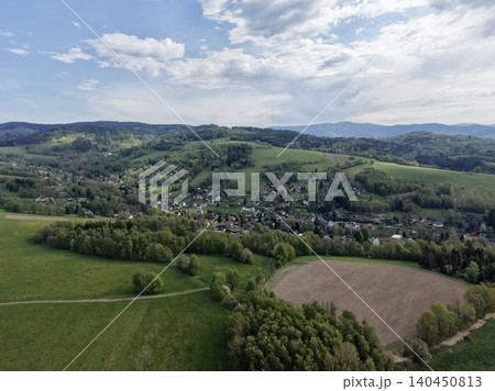 Farmland Aerial View. Agricultural Landscape Featuring Ploughed Fields And Lush Pastures From Above 140450813