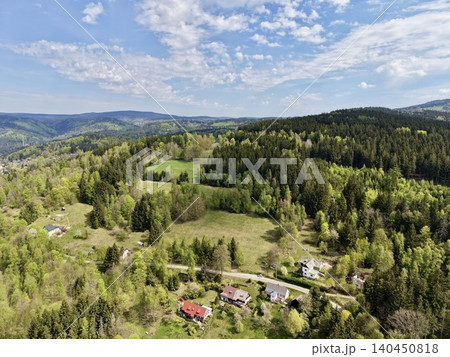 Tranquil Countryside With Nature. Idyllic Pastoral Setting With Lush Gardens And Rolling Hills 140450818