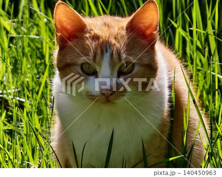 Intimate Feline Portrait. Highquality Picture Showcasing Peaceful Cat With Focused Eyes And Textured Fur Intimate Feline Portrait. Highquality Picture Showcasing Peaceful Cat With Focused Eyes And Textured Fur 140450963