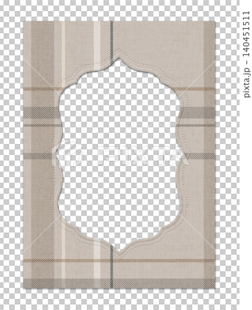 Plaid paper photo frame with decorative scalloped border, beige tartan textile pattern, rustic scrapbook frame template Plaid paper photo frame with decorative scalloped border, beige tartan textile pattern, rustic scrapbook frame template 140451511
