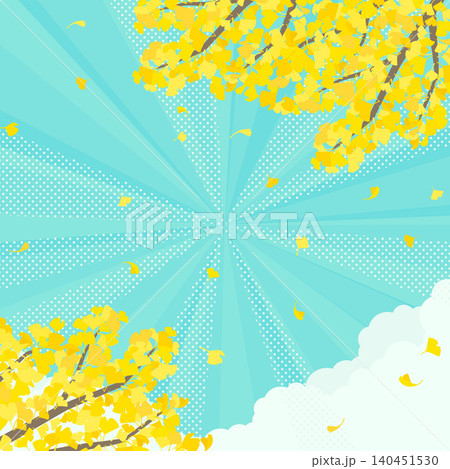 銀杏と水色の集中線背景_正方形 銀杏と水色の集中線背景_正方形 140451530