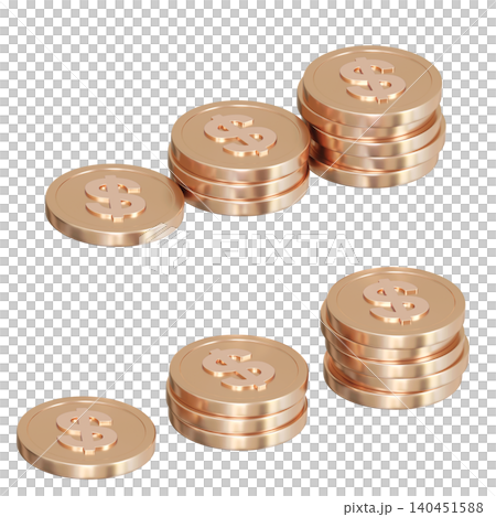 Stacked Gold Dollar Coins Growth Graph Concept, 3D Finance and Money Accumulation 140451588
