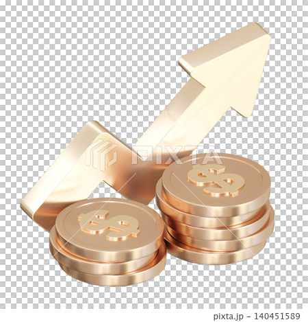 3D Gold Dollar Coins with Upward Arrow, Financial Growth and Success Concept 3D Gold Dollar Coins with Upward Arrow, Financial Growth and Success Concept 140451589