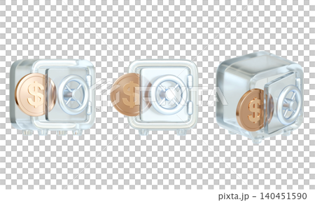 3D transparent Safe Deposit Box with Gold Dollar Coin, Financial Security and Savings Concept 3D transparent Safe Deposit Box with Gold Dollar Coin, Financial Security and Savings Concept 140451590