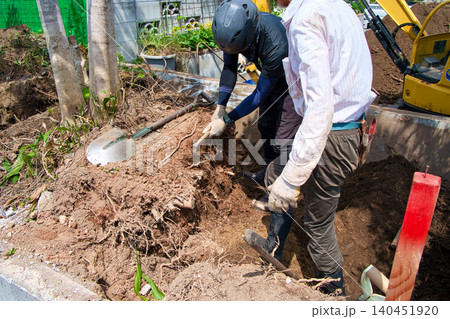 造園業者による樹木の抜根作業 造園業者による樹木の抜根作業 140451920