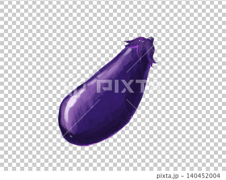 An oil painting-style illustration of a purple eggplant. 140452004
