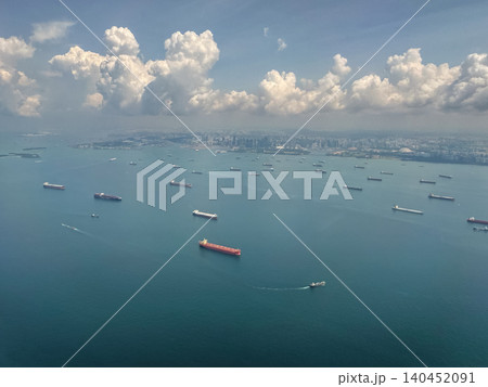 Aerial view of shipping vessels in Singapore waters Aerial view of shipping vessels in Singapore waters 140452091