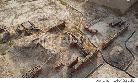 Harappa archaeological ruins viewed by drone highlighting Indus valley history and heritage Punjab Pakistan Harappa archaeological ruins viewed by drone highlighting Indus valley history and heritage Punjab Pakistan 140452339