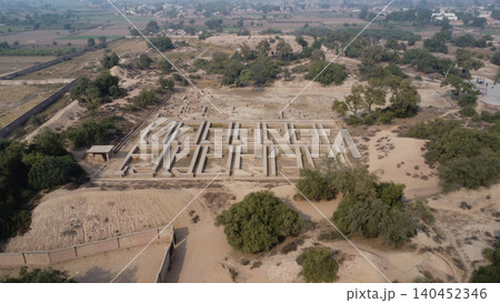 Harappa mound f granary area archaeological ruins showing ancient grain storage and barter trade system Harappa mound f granary area archaeological ruins showing ancient grain storage and barter trade system 140452346