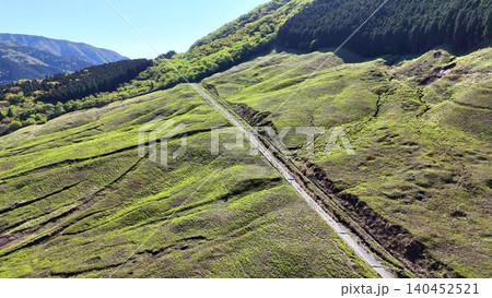 仙石原の草原を俯瞰する空撮写真│新緑のテクスチャ 140452521