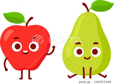 Apple and pear cartoon illustration Apple and pear cartoon illustration 140452948