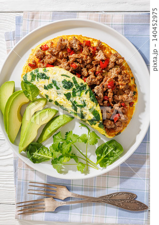 Folded Omelet Stuffed With Ground Beef And Pepper Folded Omelet Stuffed With Ground Beef And Pepper 140452975