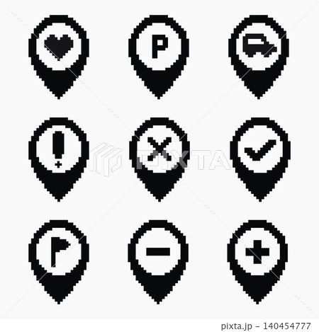 Pixel Art Map Marker Icons Set Location Pins Navigation Symbols 8 Bit Retro UI Collection Pixel Art Map Marker Icons Set Location Pins Navigation Symbols 8 Bit Retro UI Collection 140454777