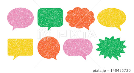 Colorful Vector Speech Bubble Set with Grunge Texture, Comic Chat Icons Collection, Retro Dialog Balloons Design EPS 140455720