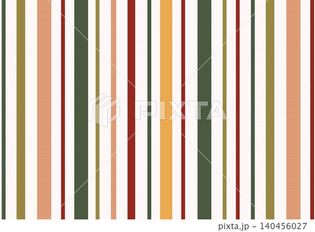 Seamless vertical stripe pattern in earthy autumn palette: forest green, burgundy, amber, terracotta, olive and blush on white. Clean bold design for fabric, gift wrap, wallpaper, stationery, decor. 140456027