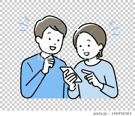 スマホを見る若い男女のイラスト 140456363